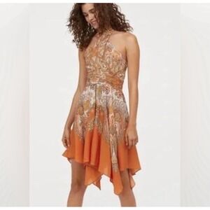 H&M Gold Handkerchief Halter Pattern Dress Sz‎ 10